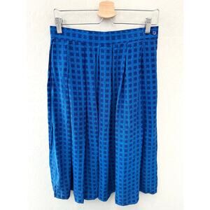 LIZ CLAIBORNE COLLECTION 100% Silk Blue Pleated Midi Skirt Geometric Print | 12